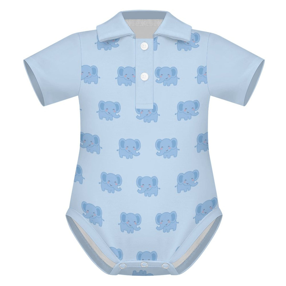 Baby Blue Elephant Print Polo Romper (200GSM)