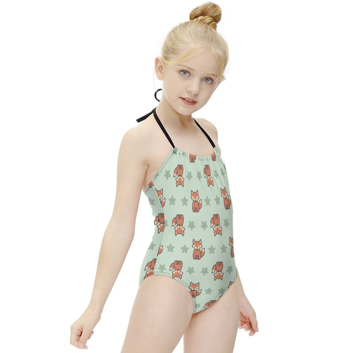 Cute Fox Print Halter Girls Swimsuit | One-Piece AOP