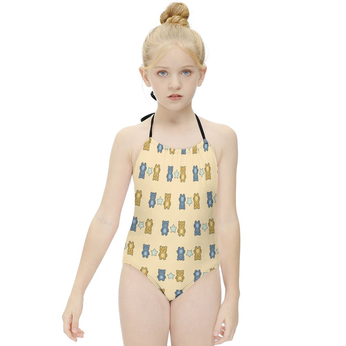 Cute Teddy Bear Halter Girls Swimsuit | One-Piece AOP