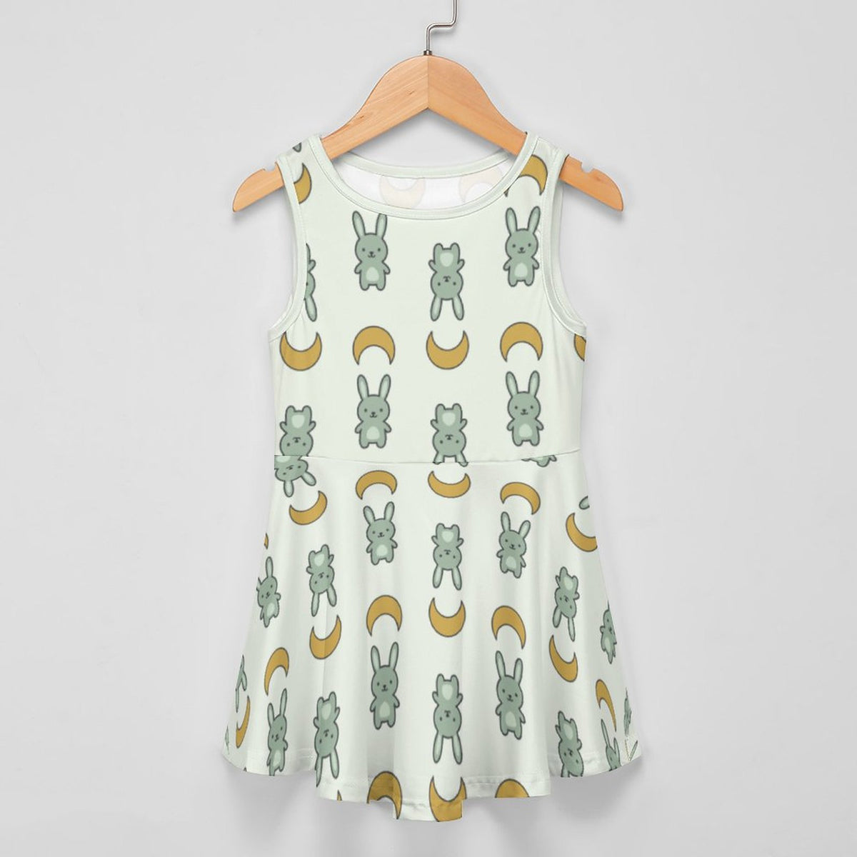 Cute Bunny & Moon Print Girls Tank Dress | Custom AOP