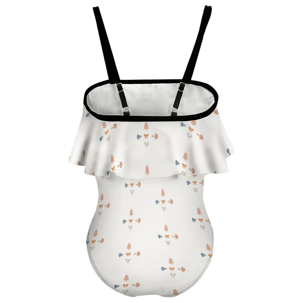 Girls' White Geometric Flounce One-Piece Swimwear