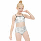 Girls' White Star Print Bikini Set with Black Trim