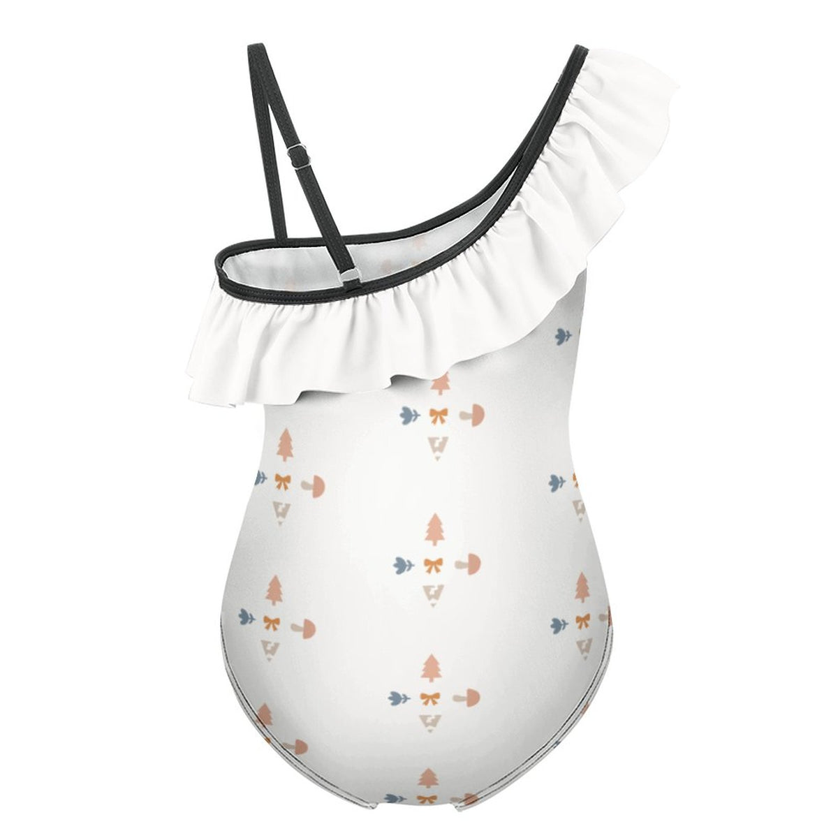 Girls' Geometric Print One-Shoulder Ruffle Swimsuit
