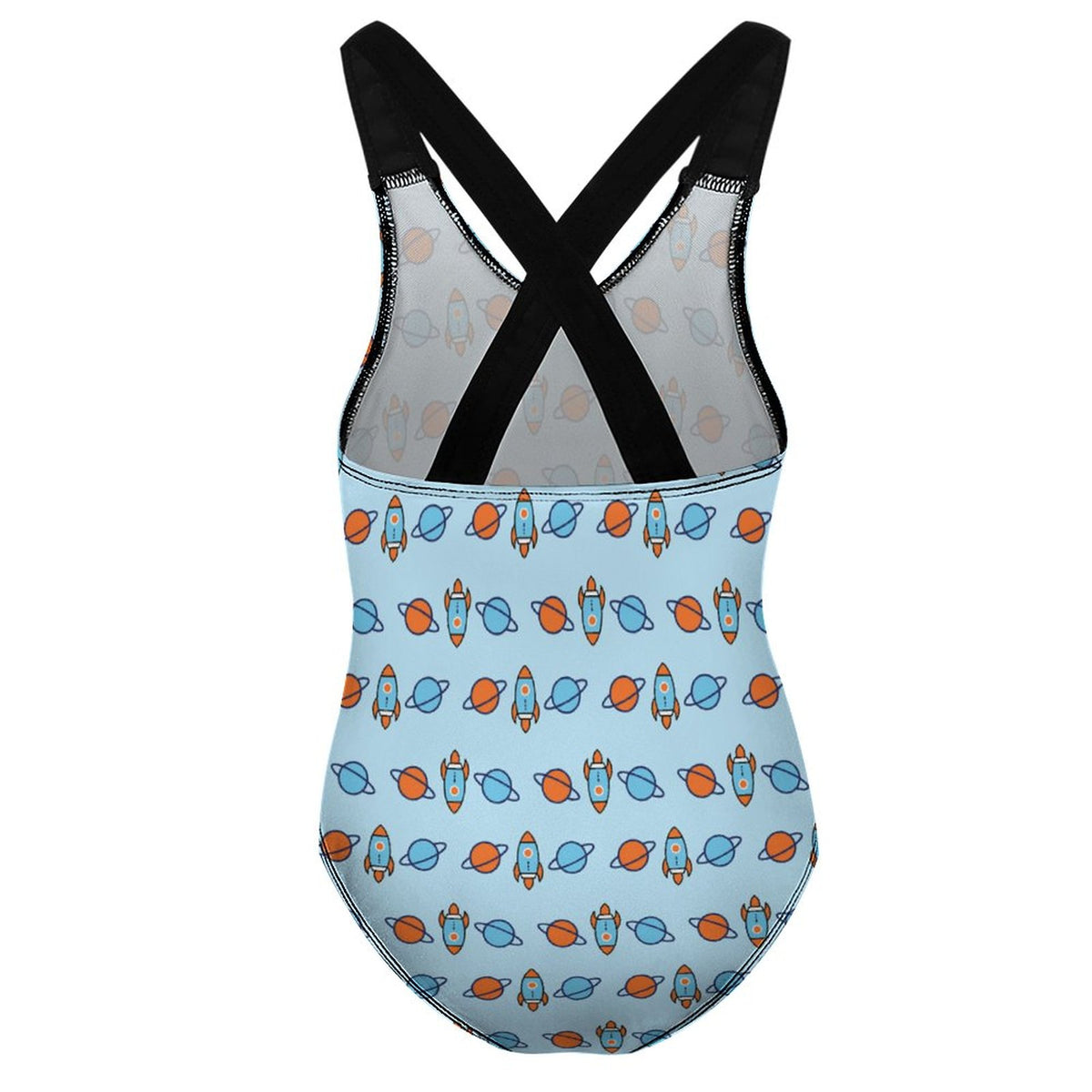 Space Rocket Cross Back One-Piece Girls Swimsuit