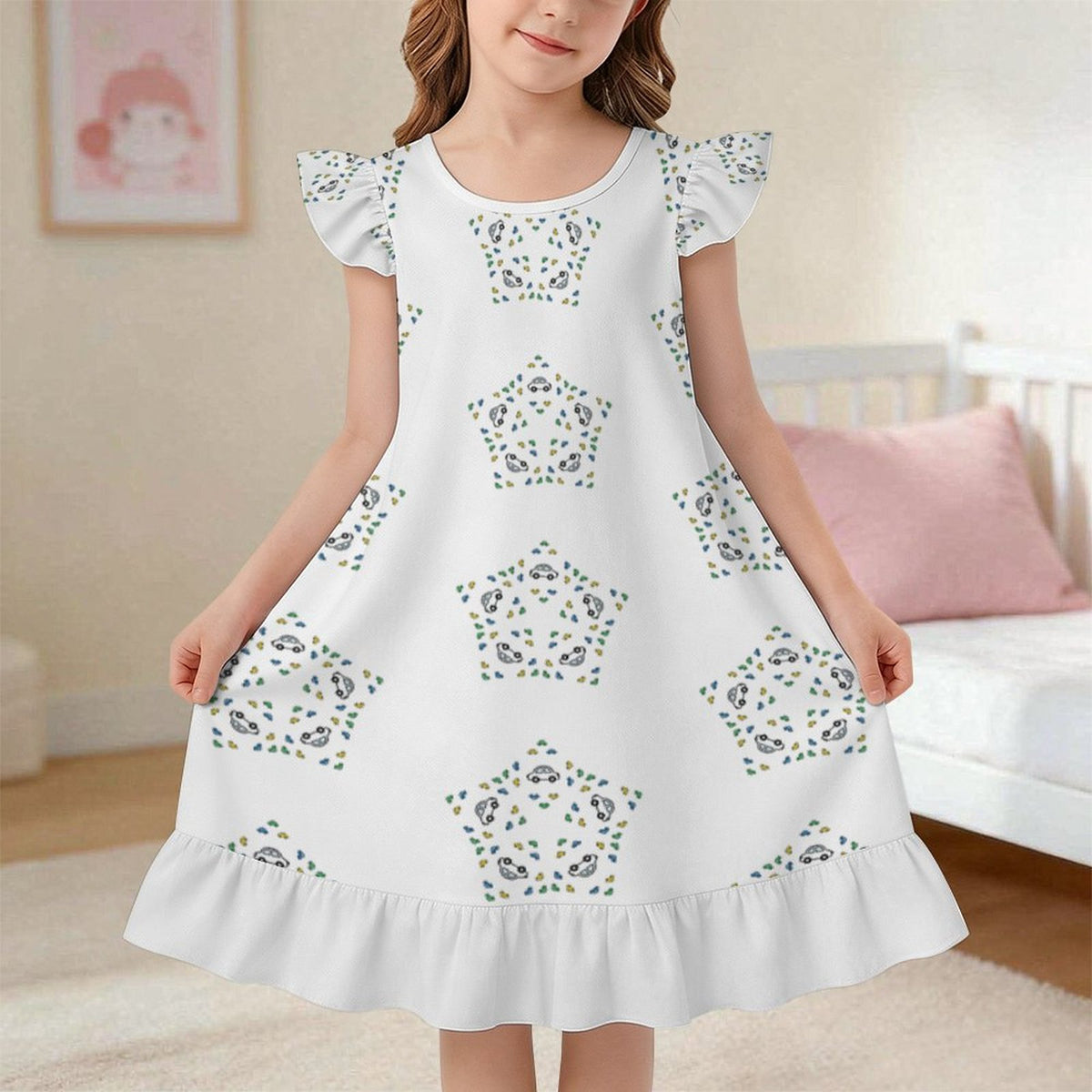 Cute Star Pattern Ruffle Nightgown for Girls