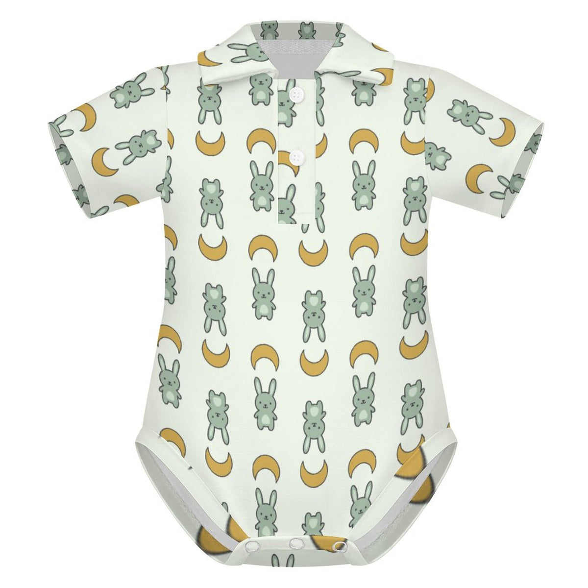 Cute Baby Rabbit Print Short Sleeve Polo Romper