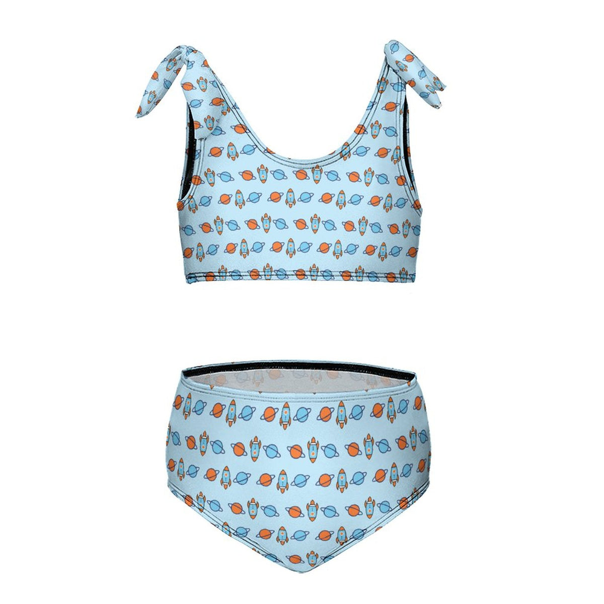 Space Rocket Tie Shoulder Girls Bikini Set | AOP