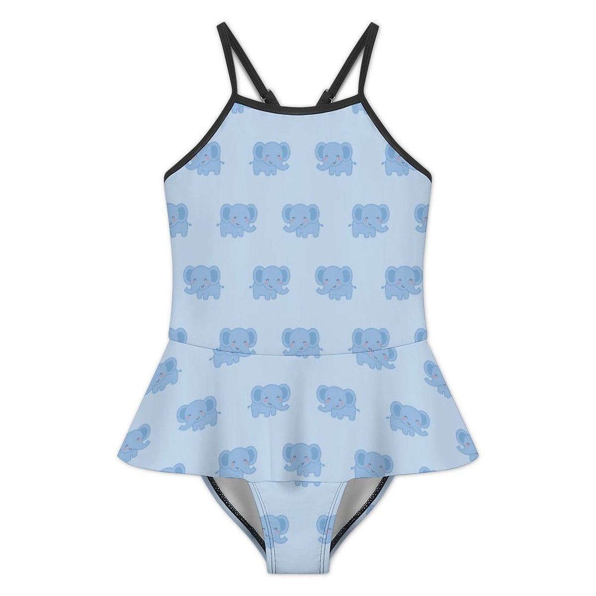 Girls' Blue Elephant Skirted Ruffle Swimsuit