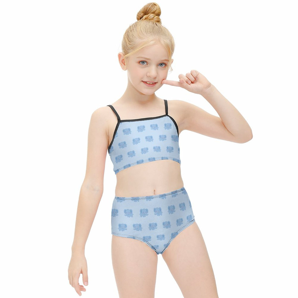 Girls' Blue Elephant Print Two-Piece Swimsuit