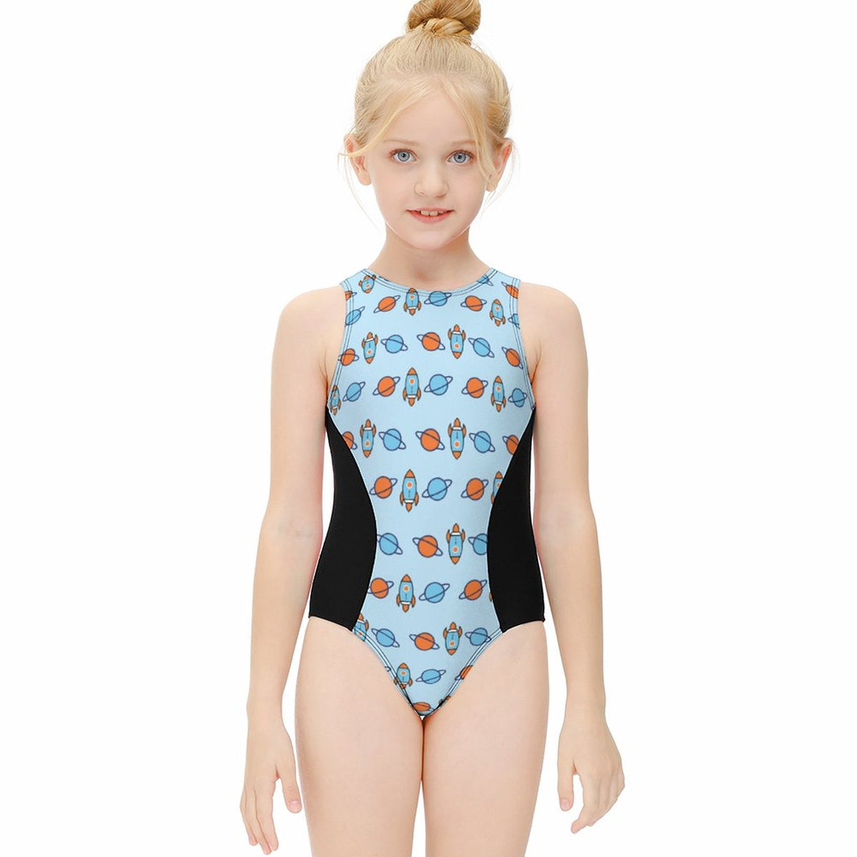Outer Space High Neck Zip Back Girls Swimsuit