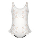Girls' White Geometric Patterned Ruffle Hem Swimwear