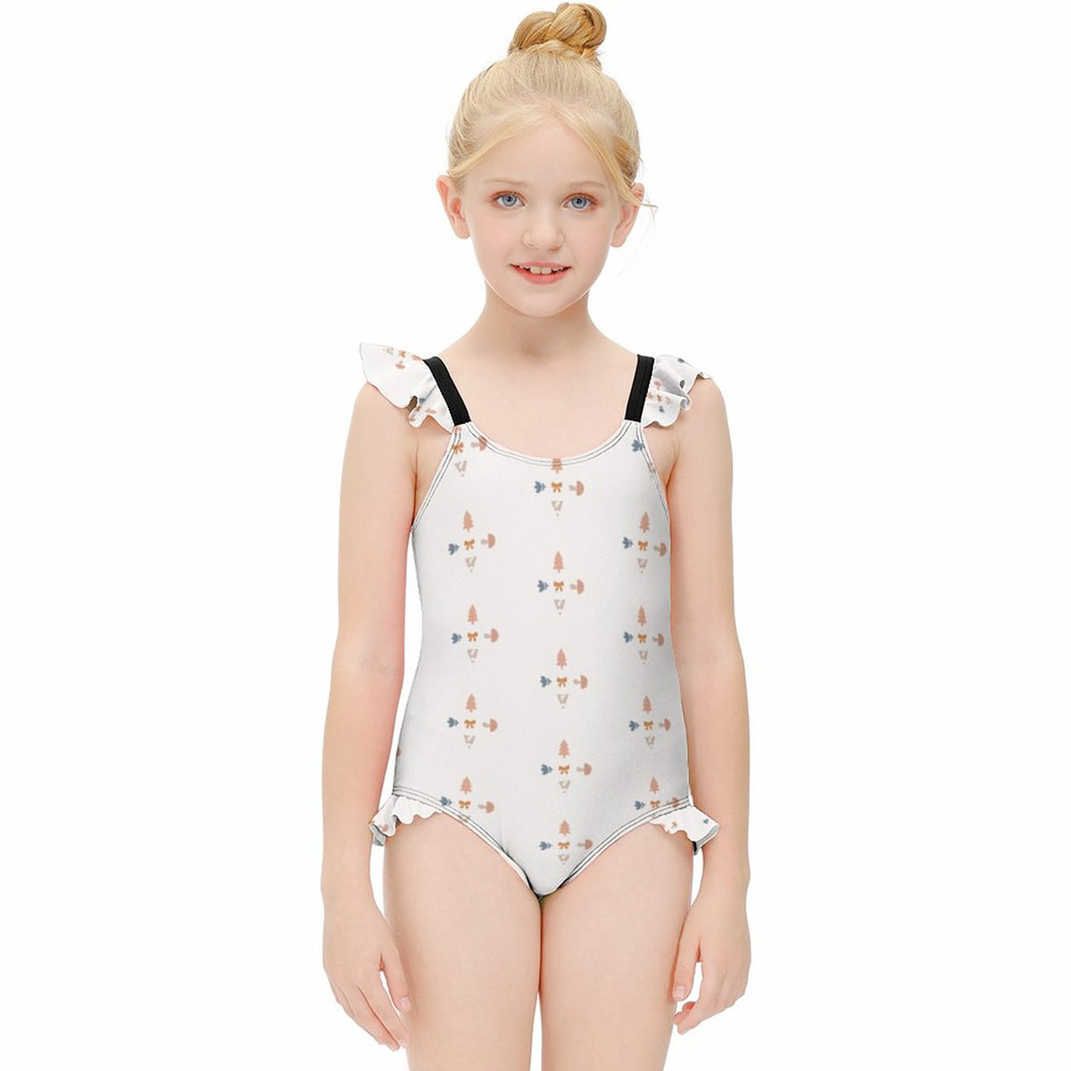 Girls' Geometric Print Ruffle Trim One-Piece Swimsuit