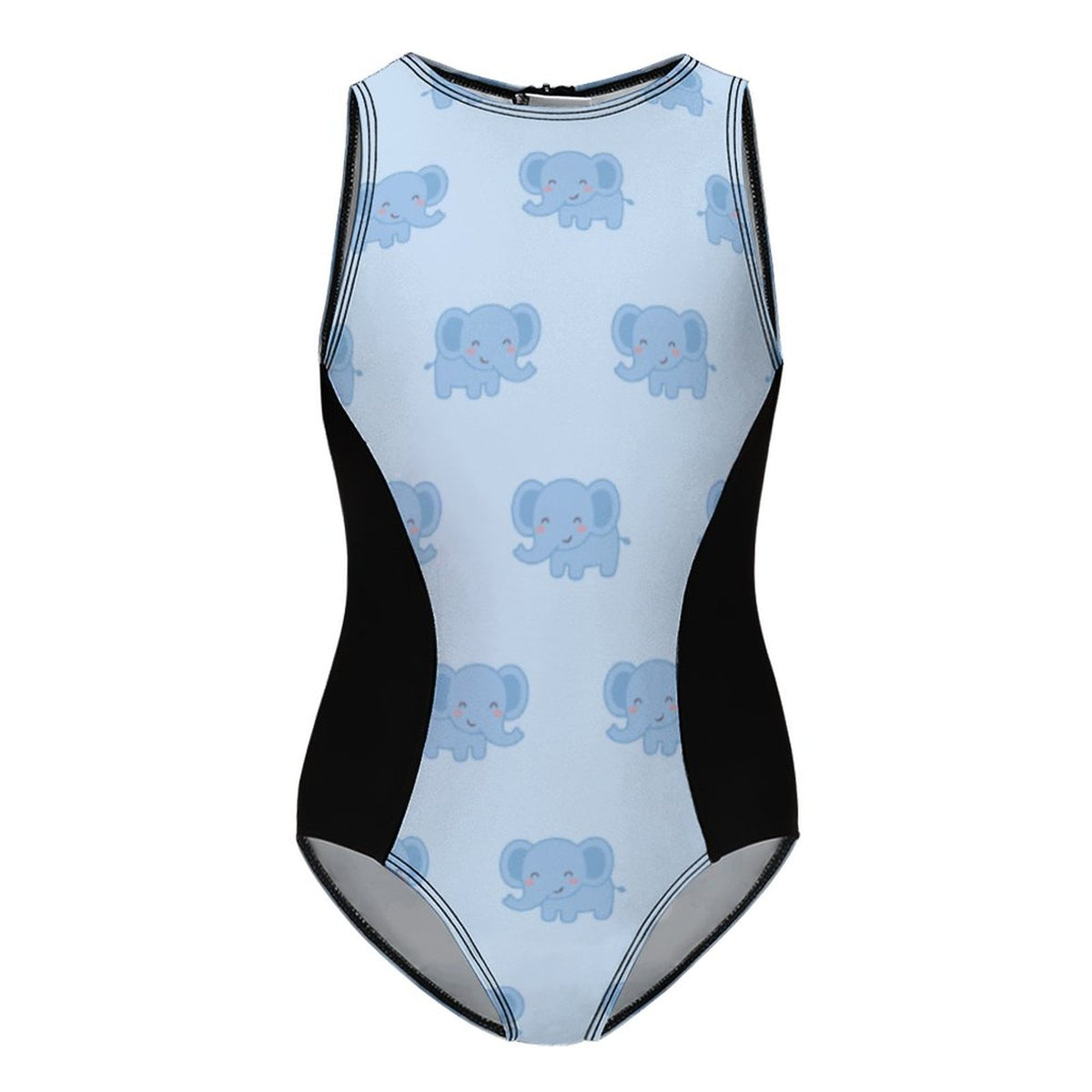 Cute Blue Elephant Zippered One-Piece Swimsuit