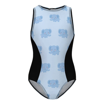 Cute Blue Elephant Zippered One-Piece Swimsuit