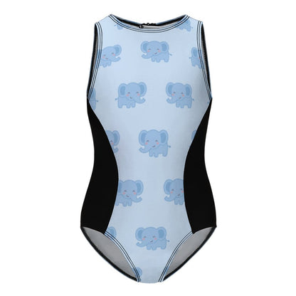 Cute Blue Elephant Zippered One-Piece Swimsuit