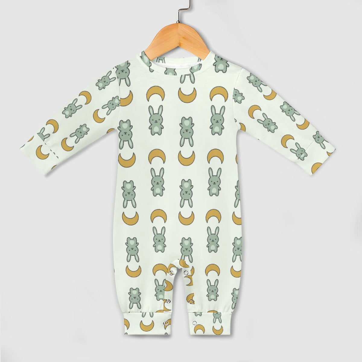 Cute Baby Bunny & Moon Long Sleeve Romper