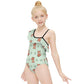 Cute Fox Print One-Shoulder Ruffle Swimsuit for Girls