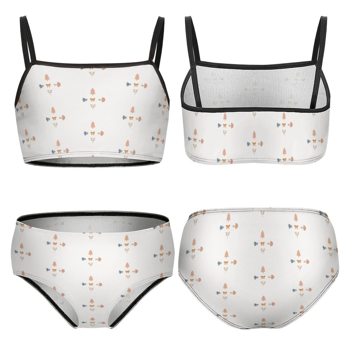 Girls' White Geometric Patterned Two-Piece Swimwear