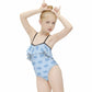 Girls' Blue Elephant Print Off-Shoulder Swimsuit
