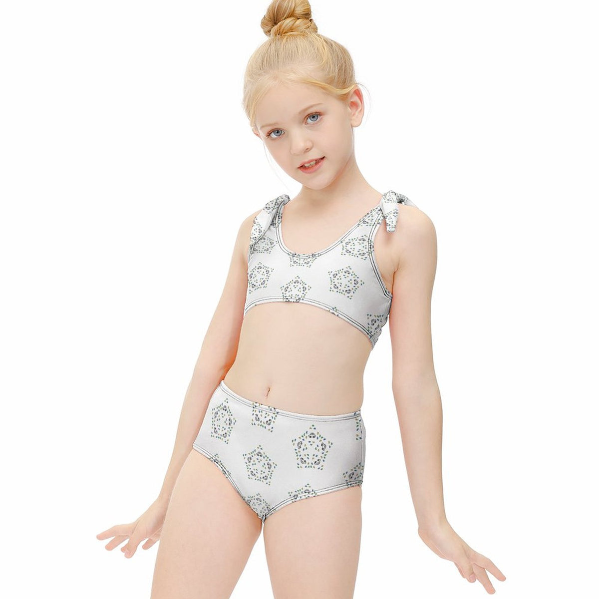 Girls' Geometric Star Tie-Shoulder Sports Swimsuit