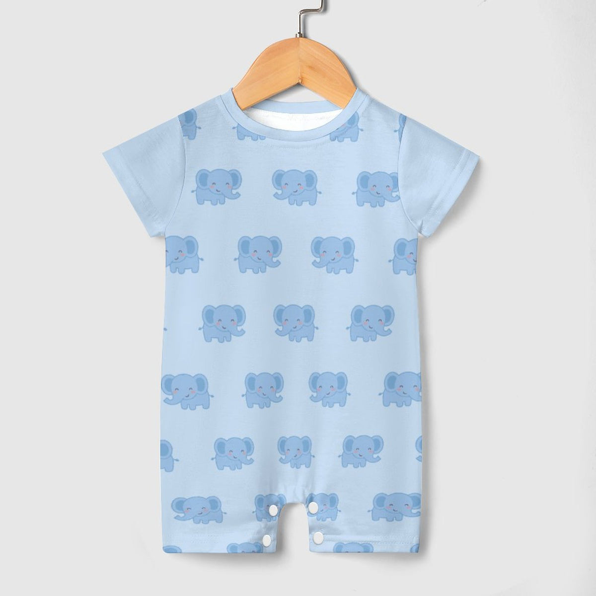 190GSM Light Blue Elephant Baby Cotton Romper