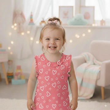 Girls’ Pink Heart Print Ruffle Tank Top