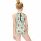 Cute Fox Print Zip Front Girls Swimsuit | Color Block