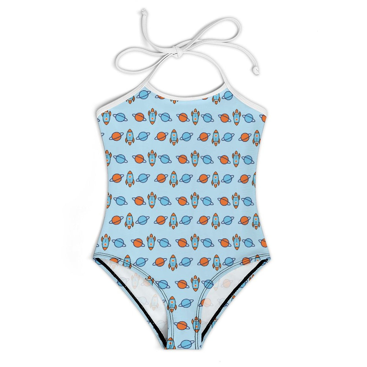 Outer Space Rocket Spaghetti Strap Girls Swimsuit