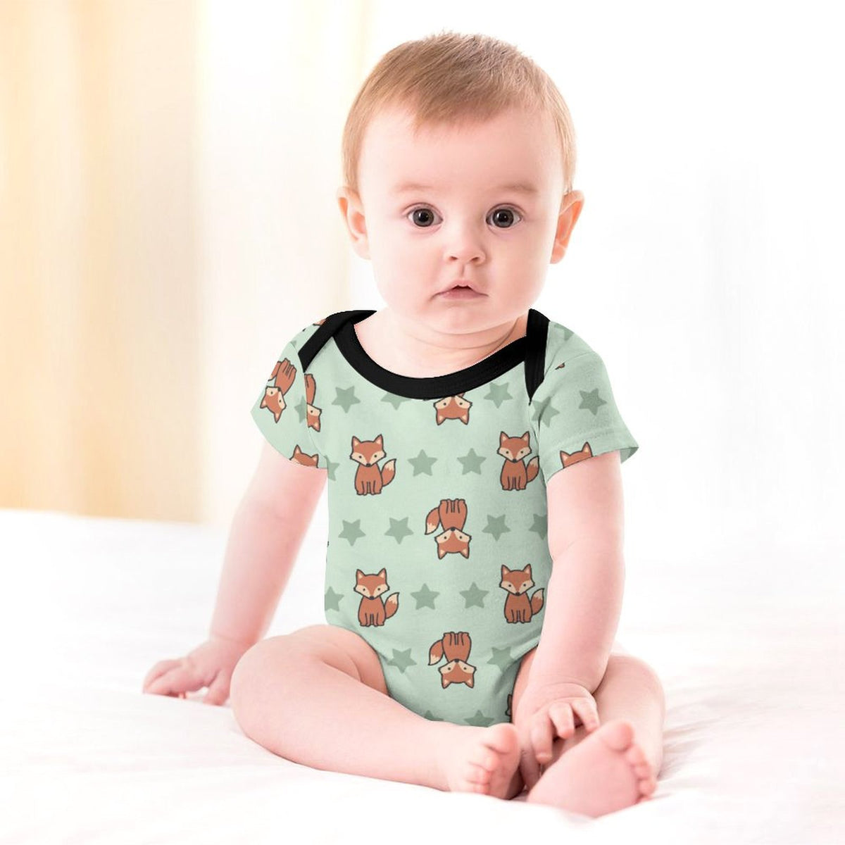 Cute Fox Print Short Sleeve Baby Romper | 220gsm
