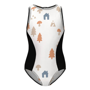 Girls' White Woodland High Neck Zip Swimsuit