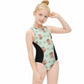 Cute Fox Print Zip Front Girls Swimsuit | Color Block