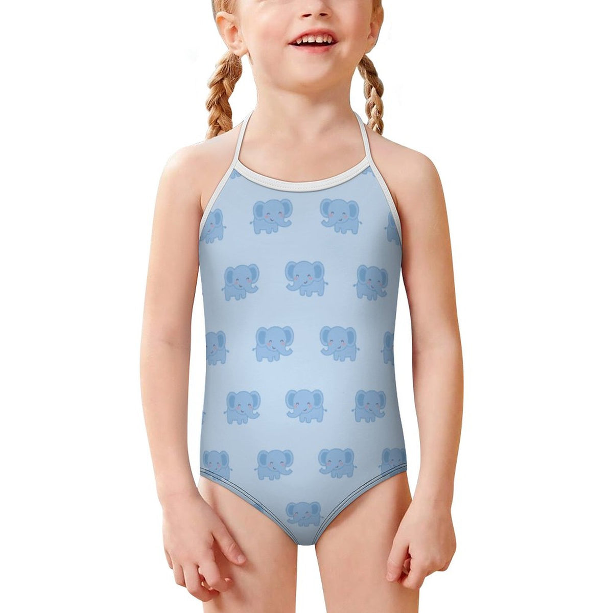 Girls' Light Blue Elephant Neck Tie Swimsuit