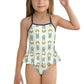 Girls Cute Bunny & Moon Cami Ruffle One-Piece Swimsuit
