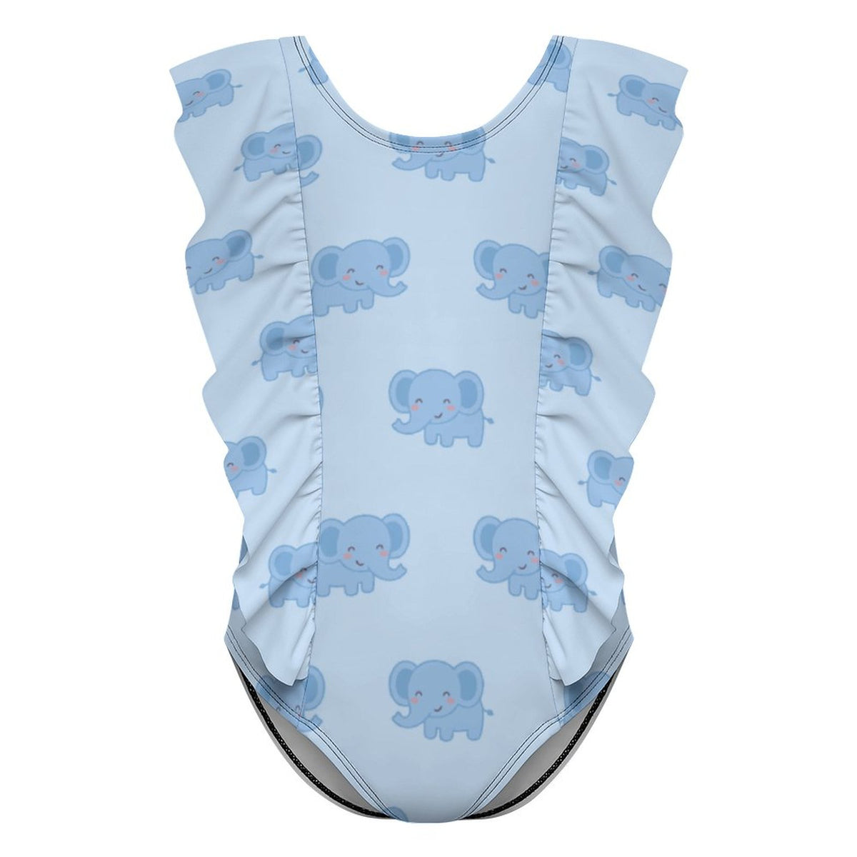 Girls' Blue Elephant Print Frill Strap One-Piece