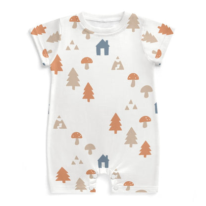 190GSM White Forest Pattern Baby Short Romper