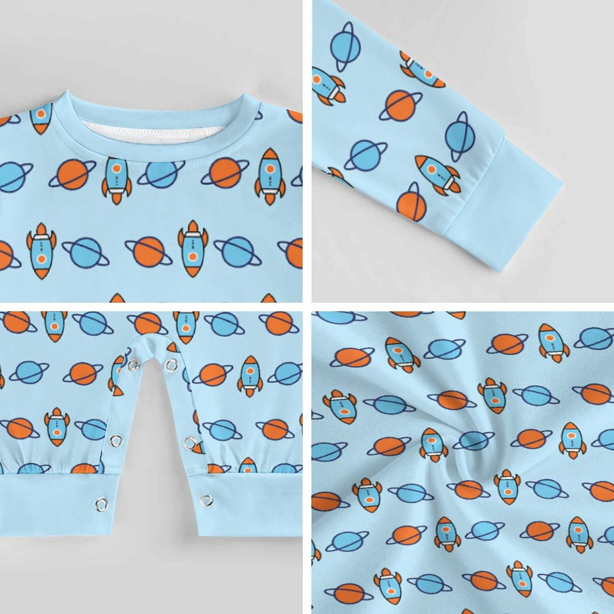 Outer Space Rocket Long Sleeve Baby Romper | 180gsm