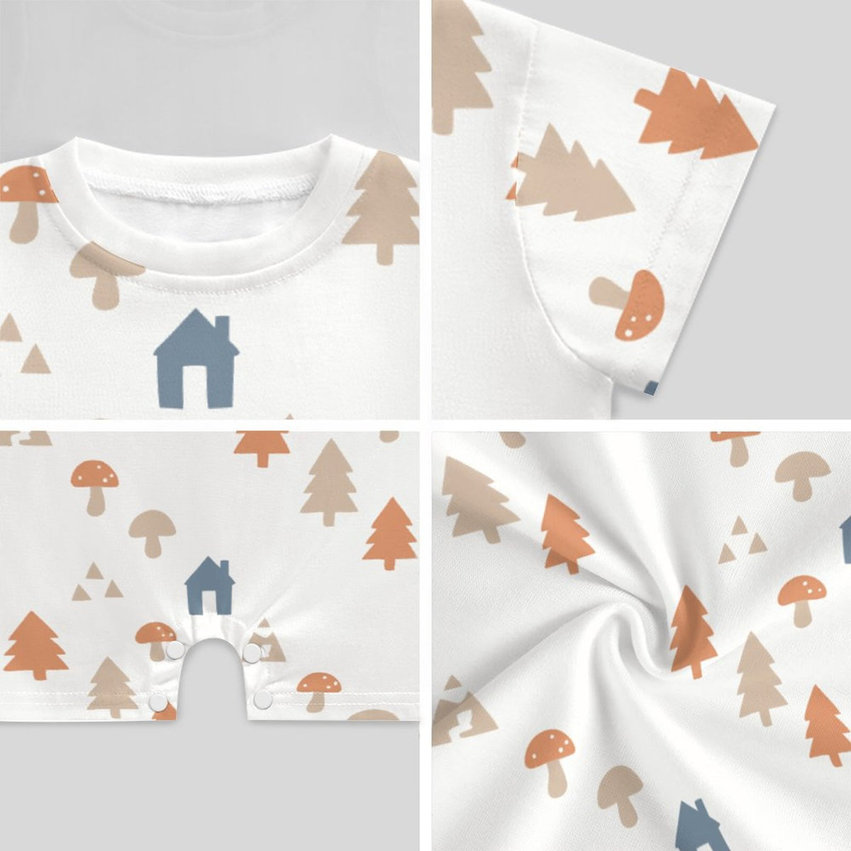 190GSM White Forest Pattern Baby Short Romper