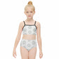 Girls' White Star Print Bikini Set with Black Trim