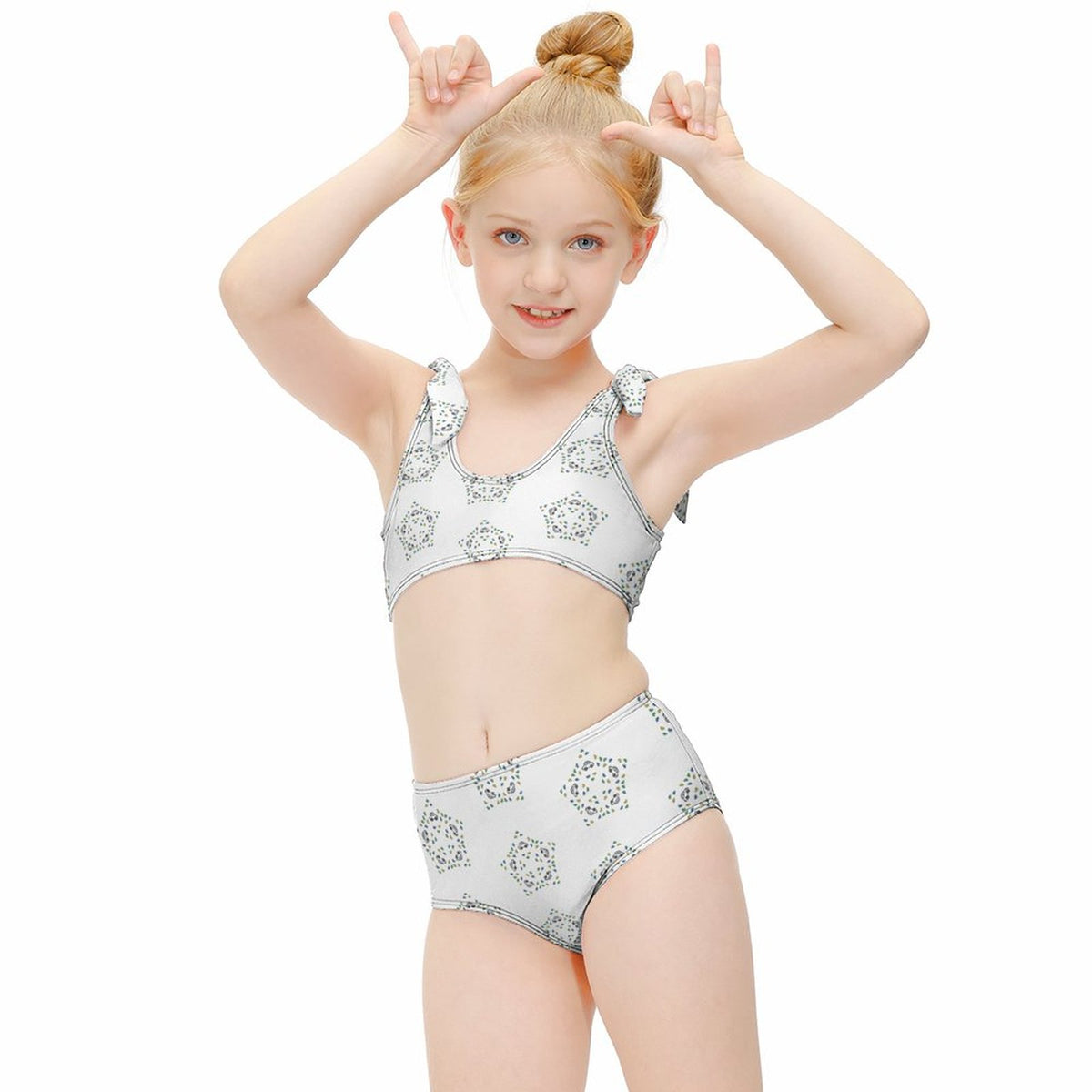 Girls' Geometric Star Tie-Shoulder Sports Swimsuit