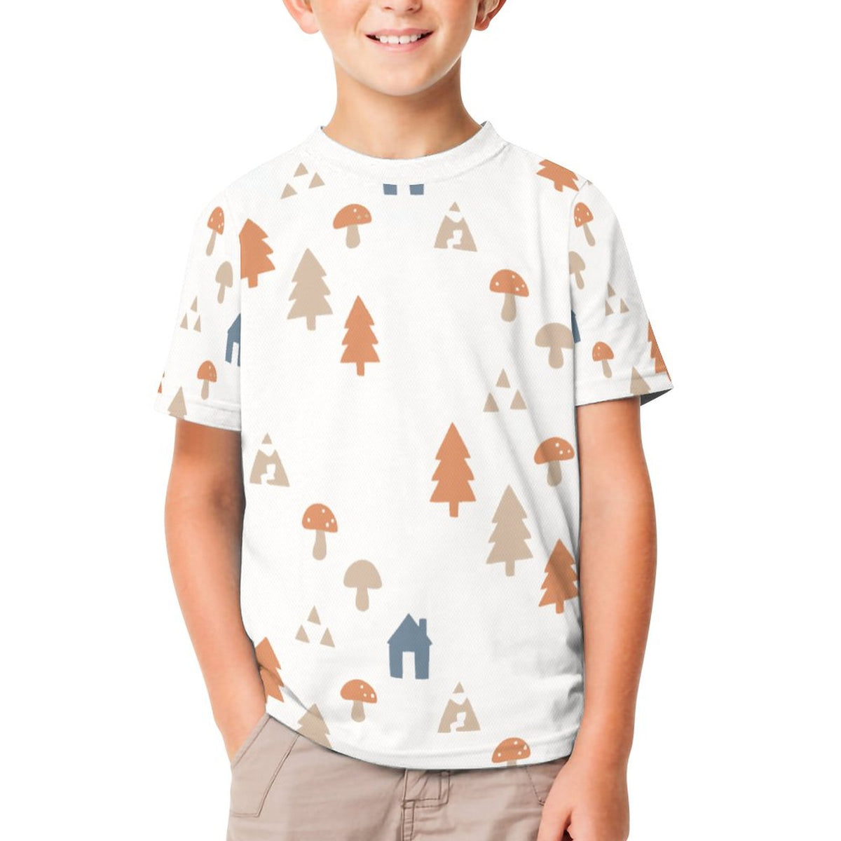 Unisex Kids' White Forest Print Graphic Tee