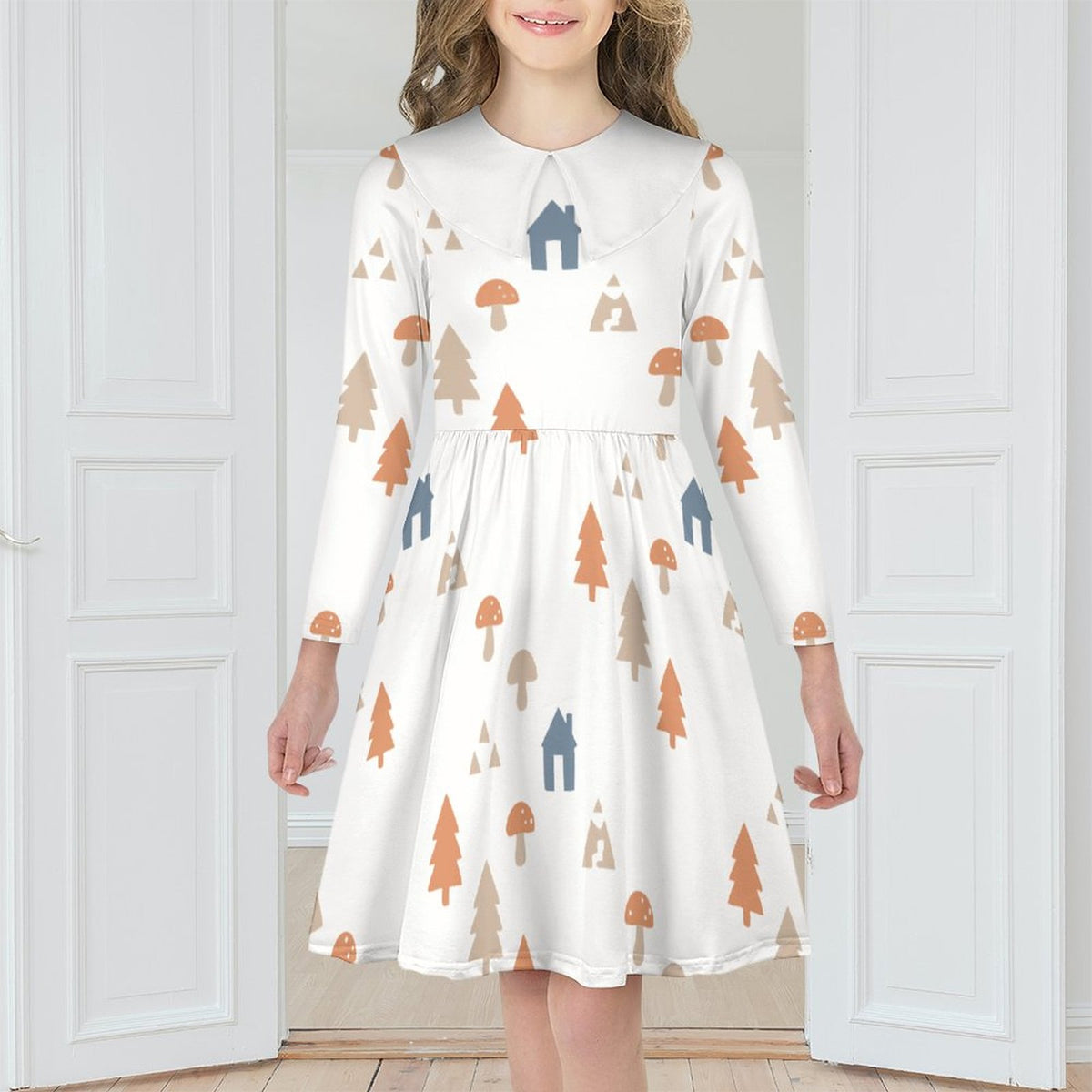 Girls' Woodland Print Peter Pan Collar Dress