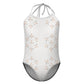 Girls' White Geometric Motif Strap Bathing Suit