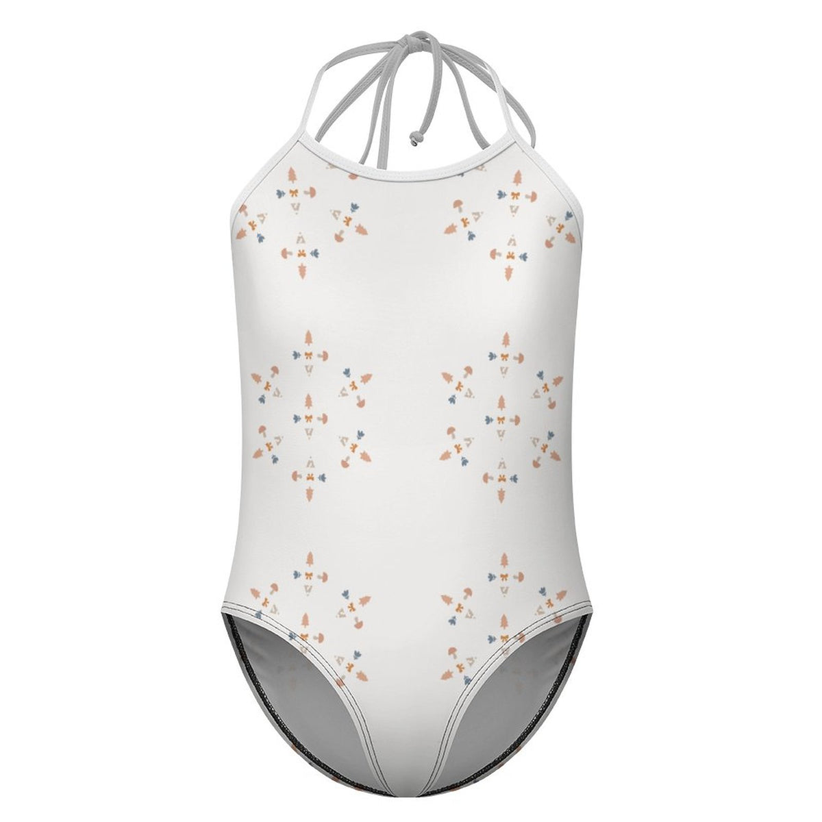 Girls' White Geometric Motif Strap Bathing Suit