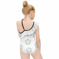 Girls' Geometric Star One-Shoulder Ruffle Swimsuit