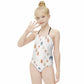 Girls' White Forest Pattern Halter Neck Swimsuit