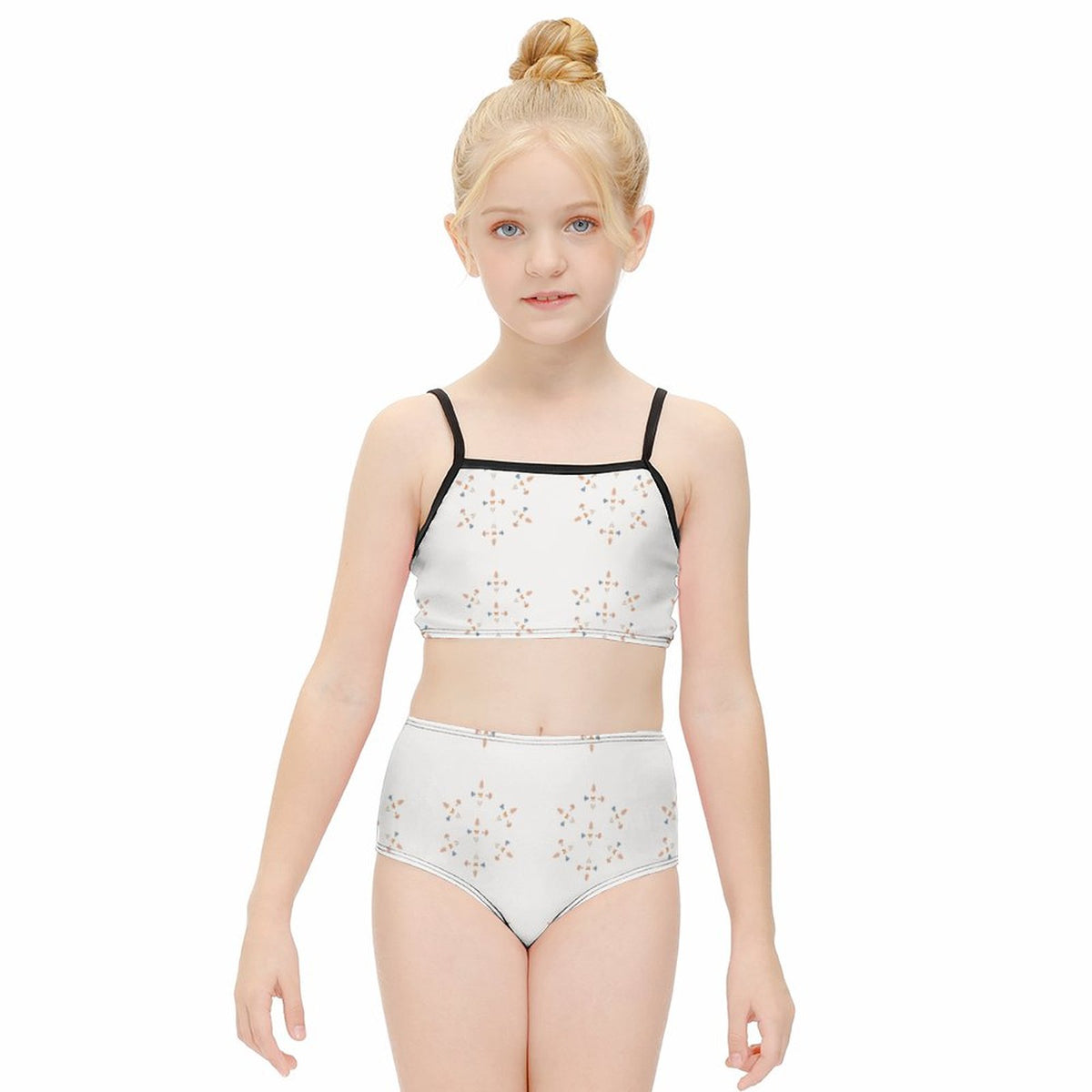 Girls' White Geometric High Waist 2-Piece Swimwear
