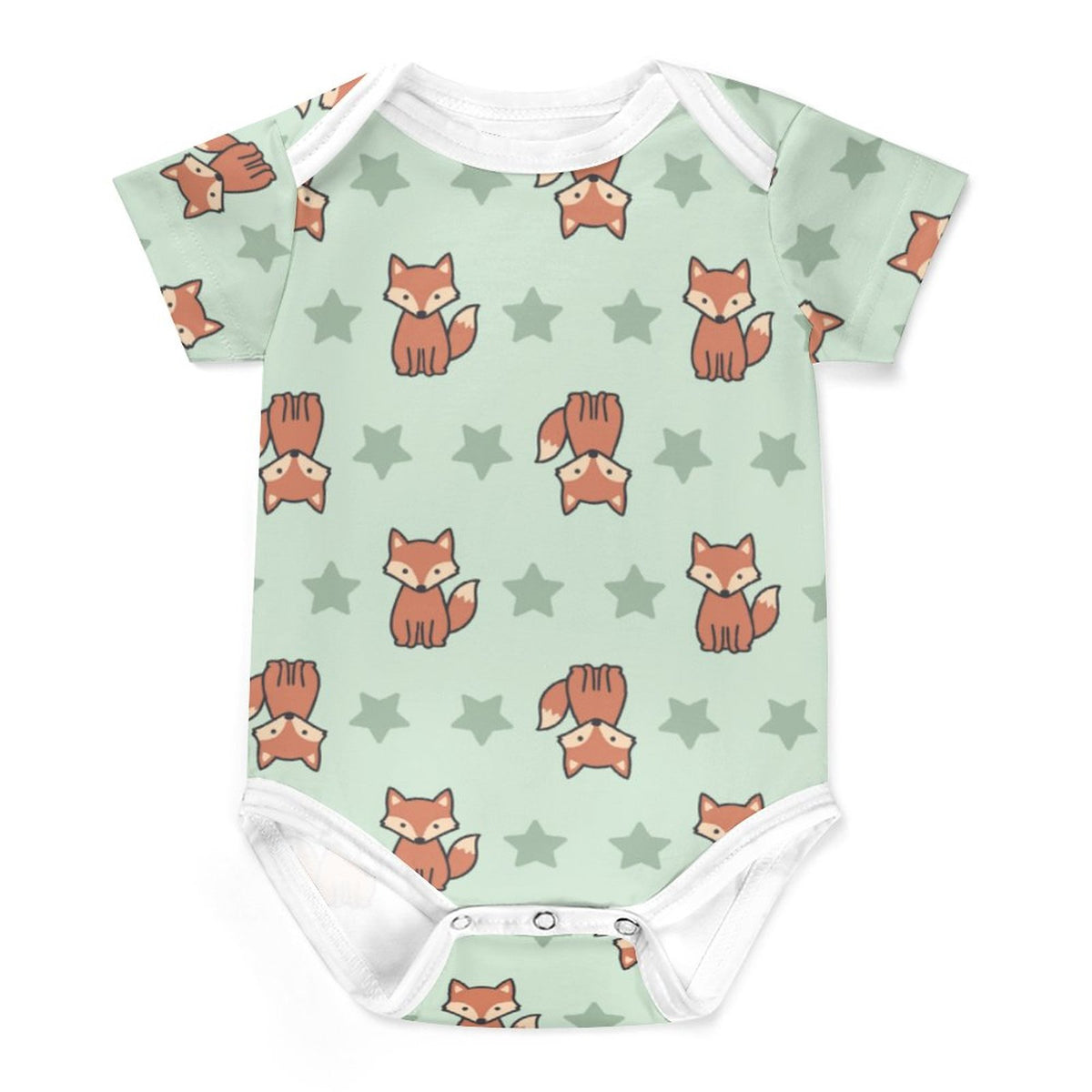 Cute Fox Print Short Sleeve Baby Romper | 220gsm