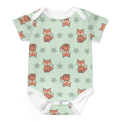 Cute Fox Print Short Sleeve Baby Romper | 220gsm
