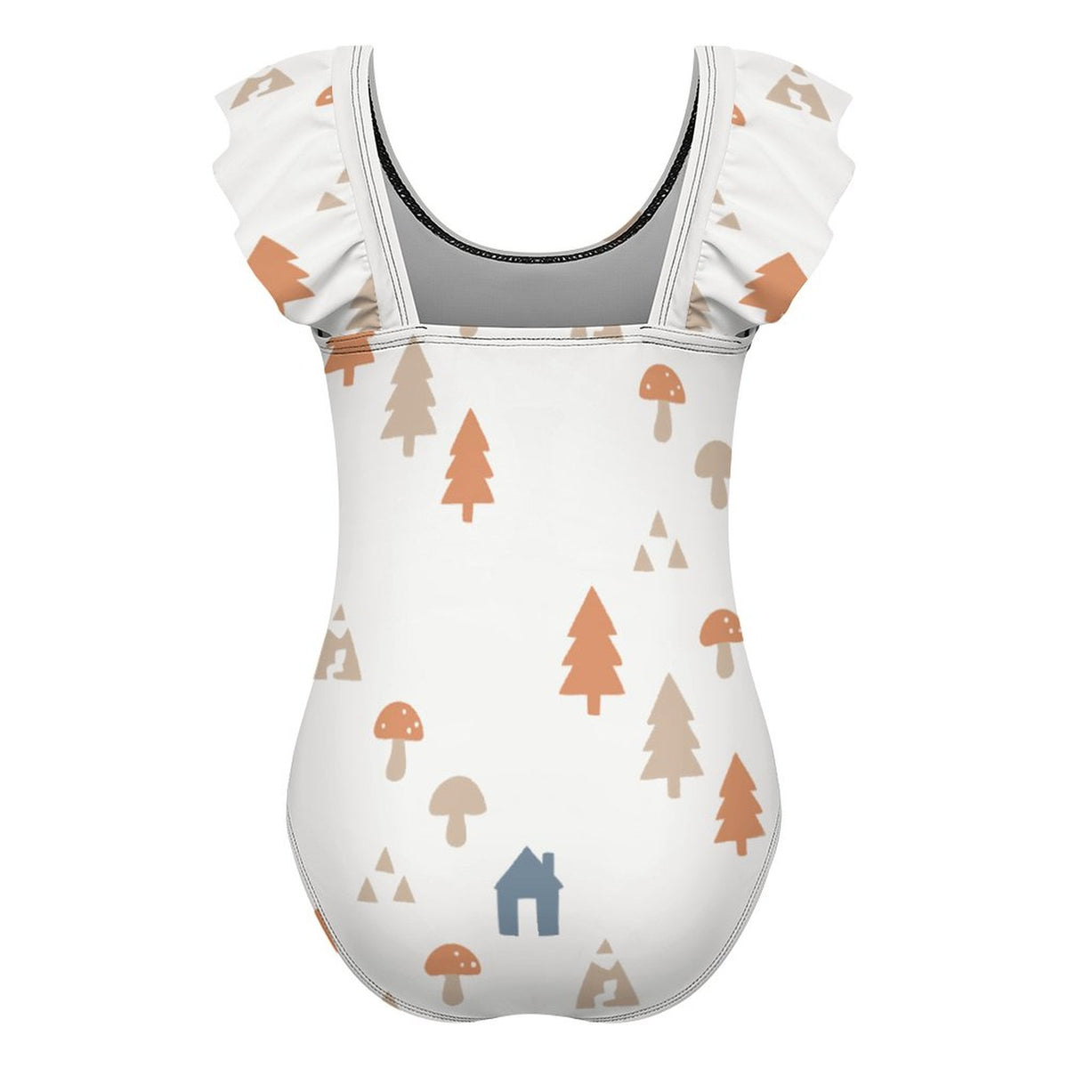 Cute Woodland Print Frill Shoulder Girls' Swimsuit