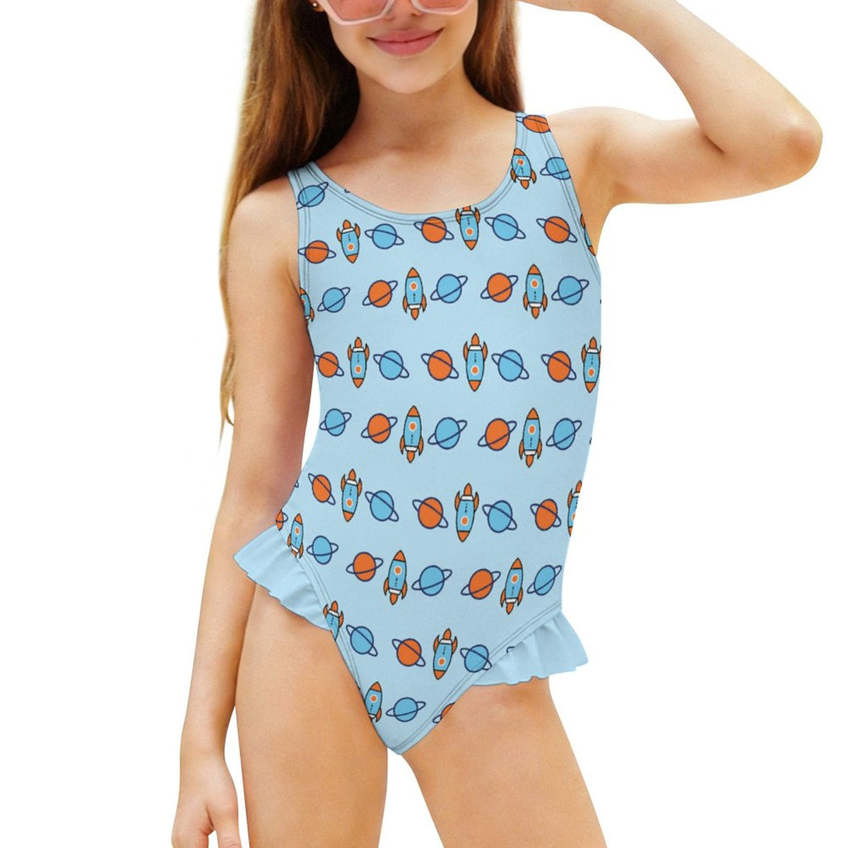 Custom Girls Ruffle One Piece Swimsuit | All-Over Print